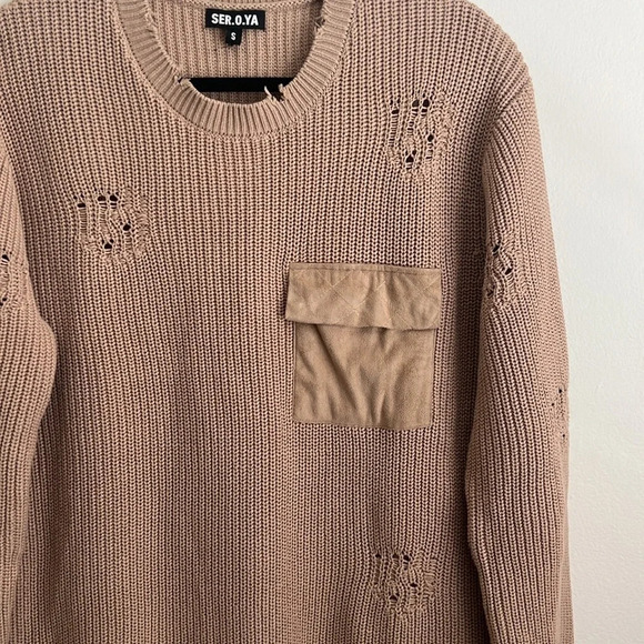 SER.O.YA Devin 100% Cotton Distressed sweater dress tan S - Picture 8 of 11
